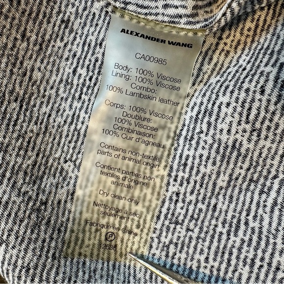 T Alexander Wang Leather Trim Collar Sleeveless Trapeze Flow Dress in Ink/Ivory - Picture 9 of 14